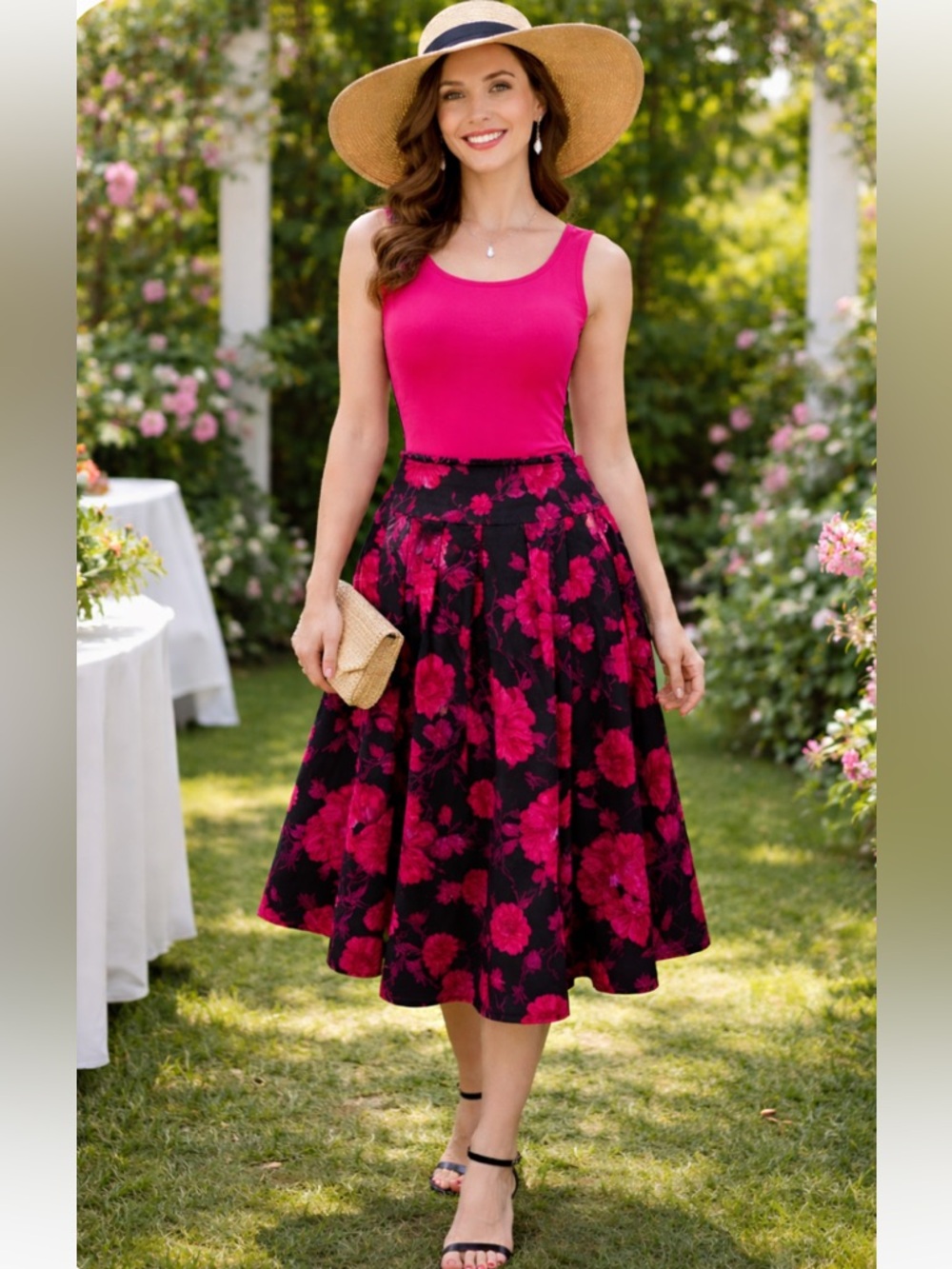 Talbots A-line full gathered skirt in cotton & silk floral print